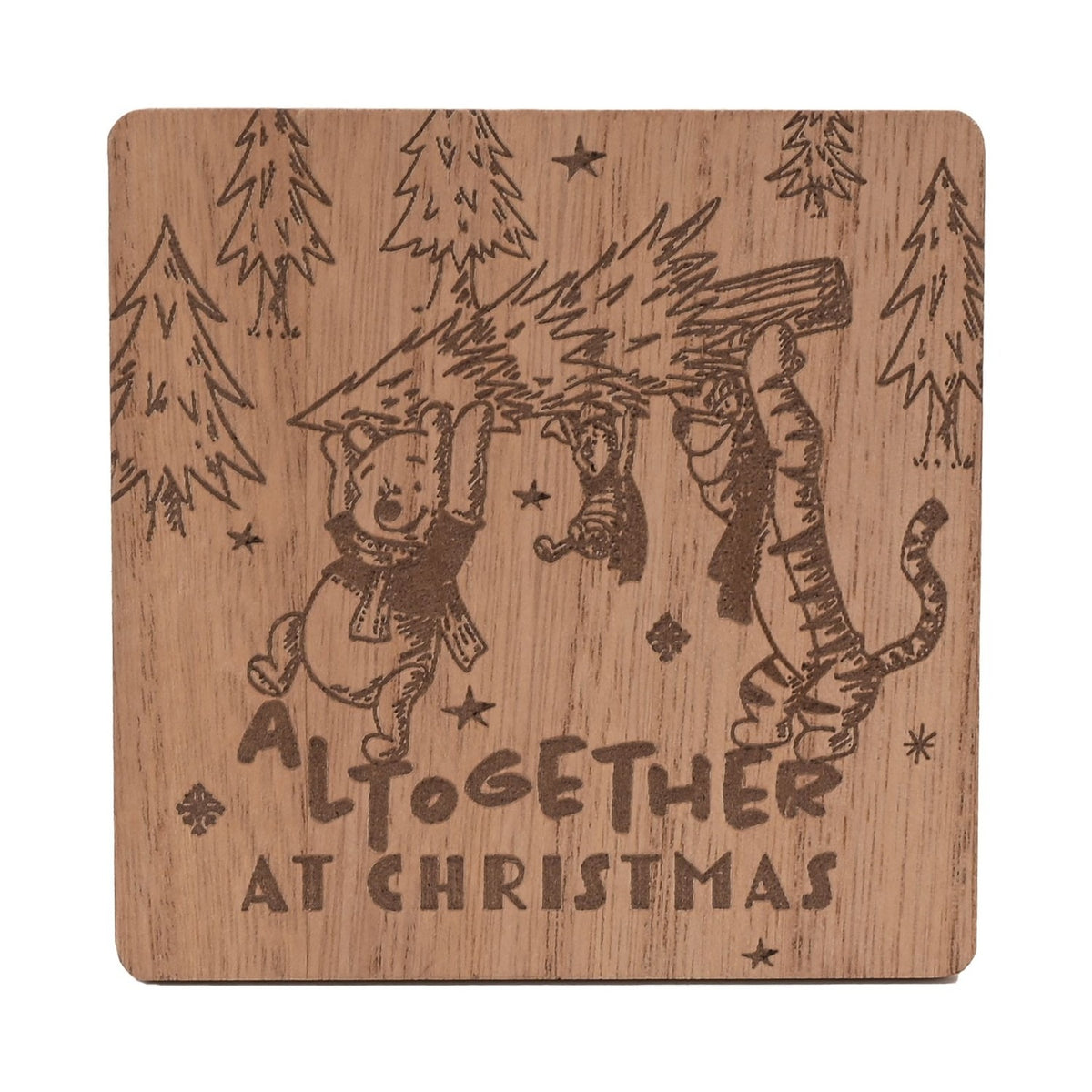 Winnie the Pooh Set of 4 Wooden Christmas Coasters - Brown