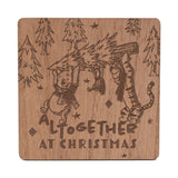 Winnie the Pooh Set of 4 Wooden Christmas Coasters - Brown