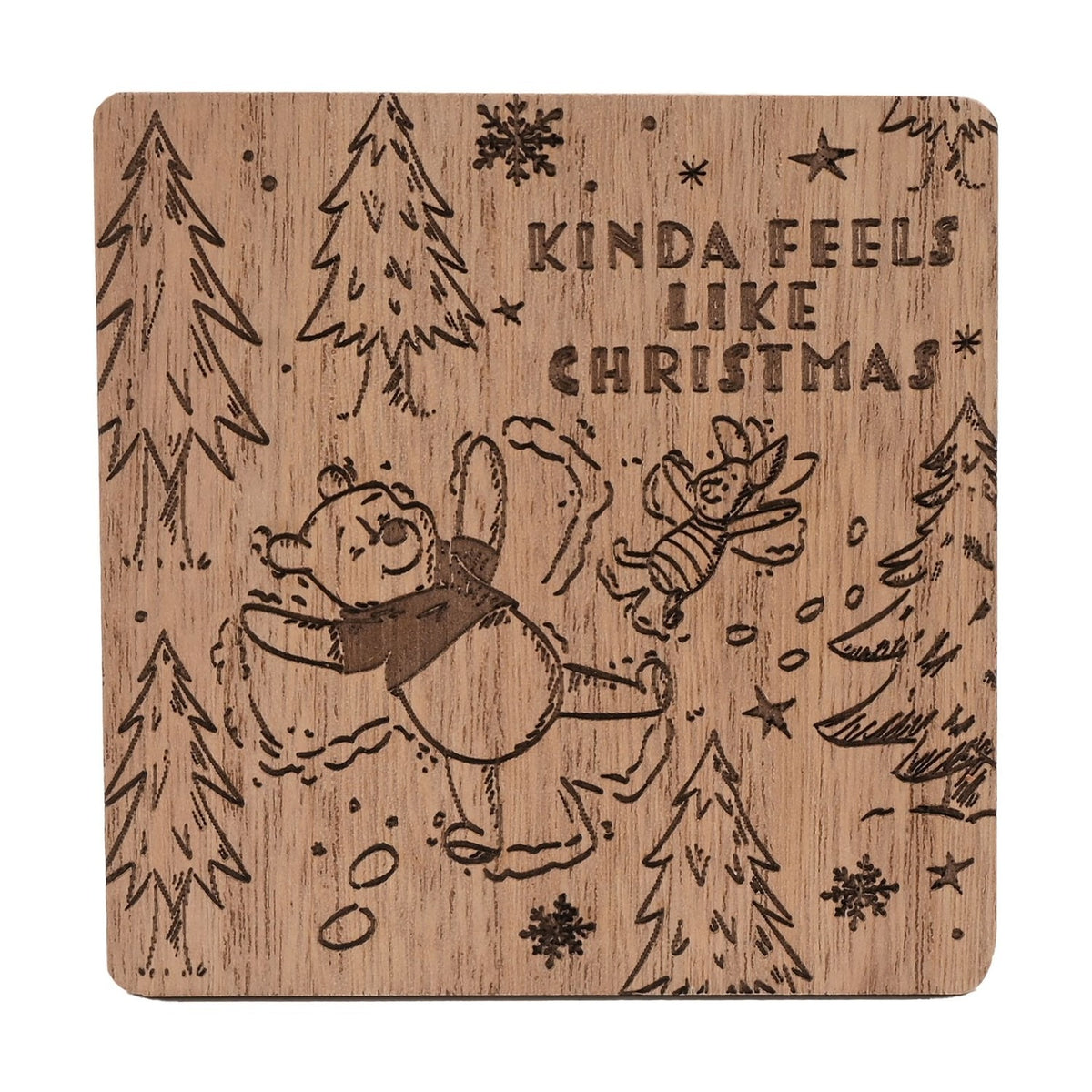 Winnie the Pooh Set of 4 Wooden Christmas Coasters - Brown