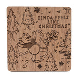 Winnie the Pooh Set of 4 Wooden Christmas Coasters - Brown