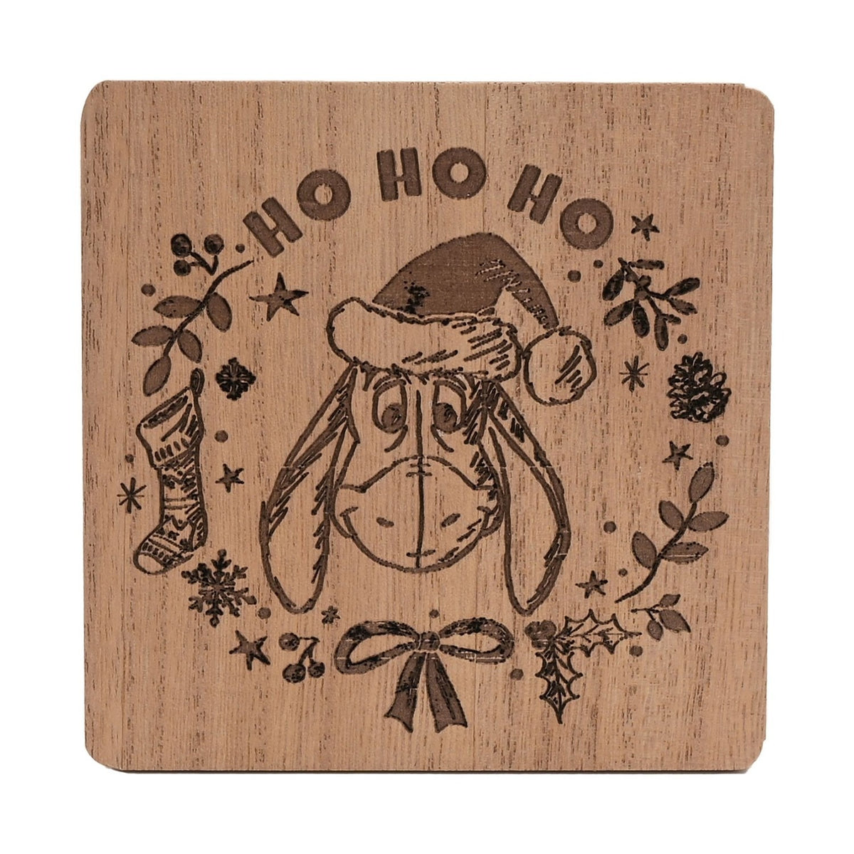 Winnie the Pooh Set of 4 Wooden Christmas Coasters - Brown