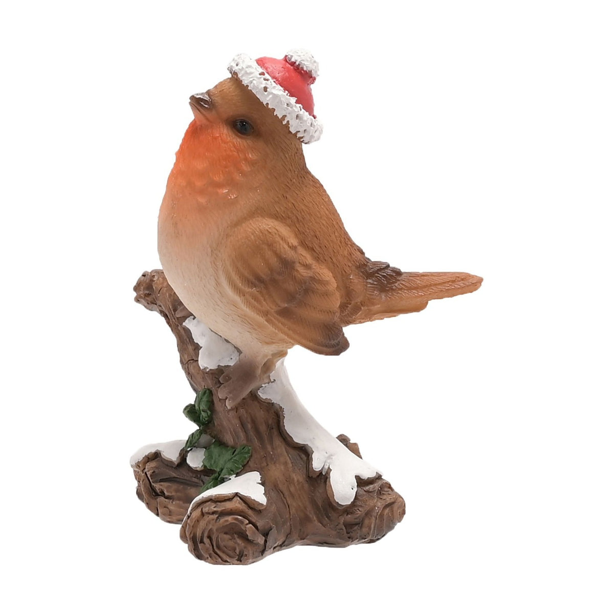 Christmas Robin on Frosted Branch Resin Figurine - Brown