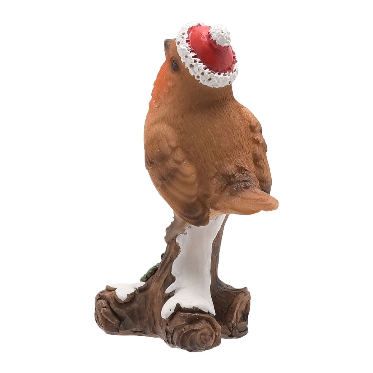 Christmas Robin on Frosted Branch Resin Figurine - Brown
