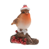 Christmas Robin on Branch Figurine with Berries - Brown