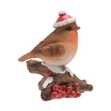 Christmas Robin on Branch Figurine with Berries - Brown