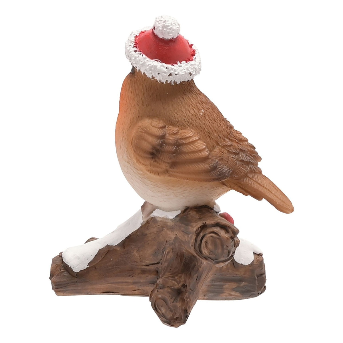Christmas Robin on Branch Figurine with Berries - Brown