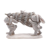 Two Bunnies Carrying Christmas Tree Resin Ornament - Grey