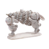 Two Bunnies Carrying Christmas Tree Resin Ornament - Grey