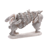 Two Bunnies Carrying Christmas Tree Resin Ornament - Grey