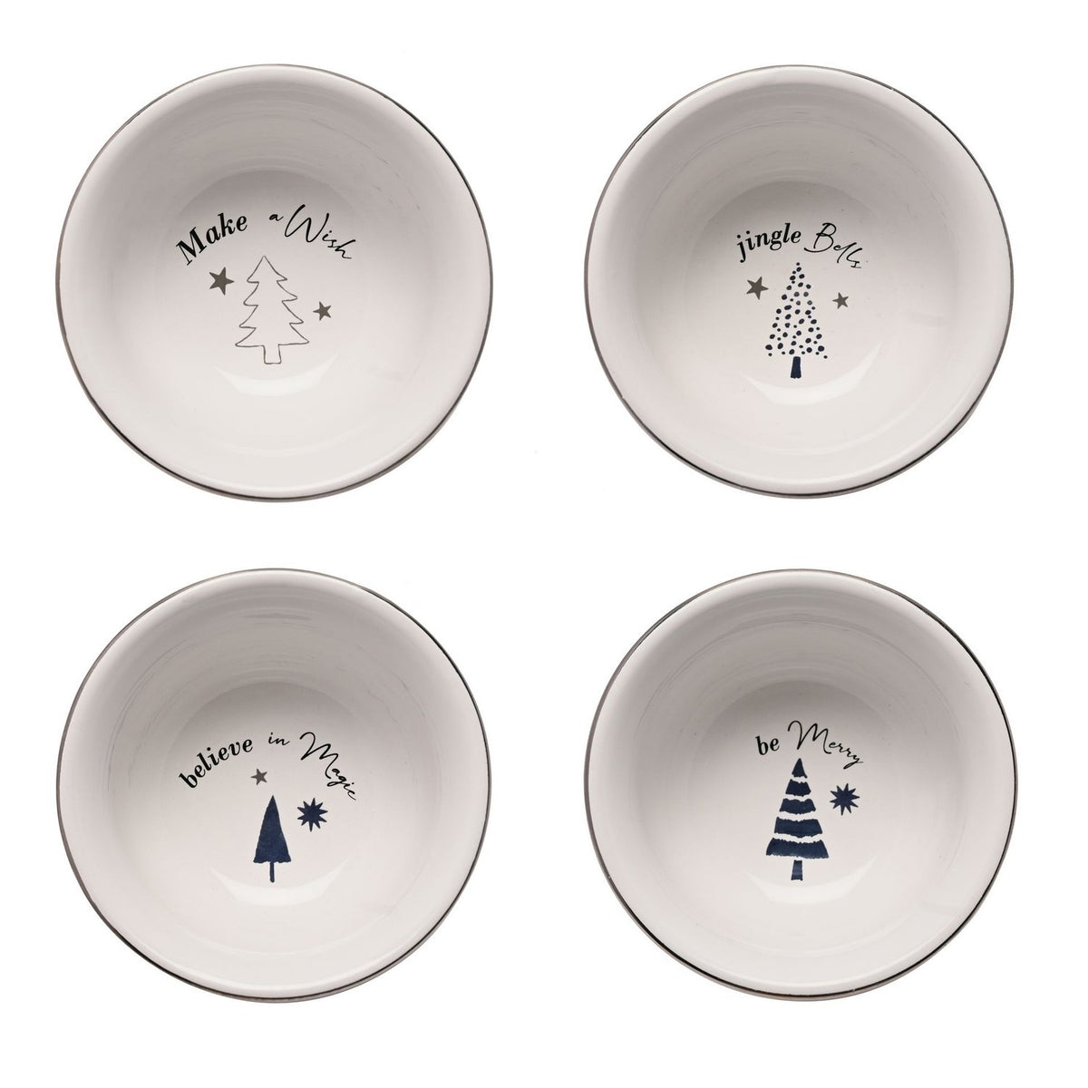 Set of 4 Christmas Tree Porcelain Dipping Bowls - White
