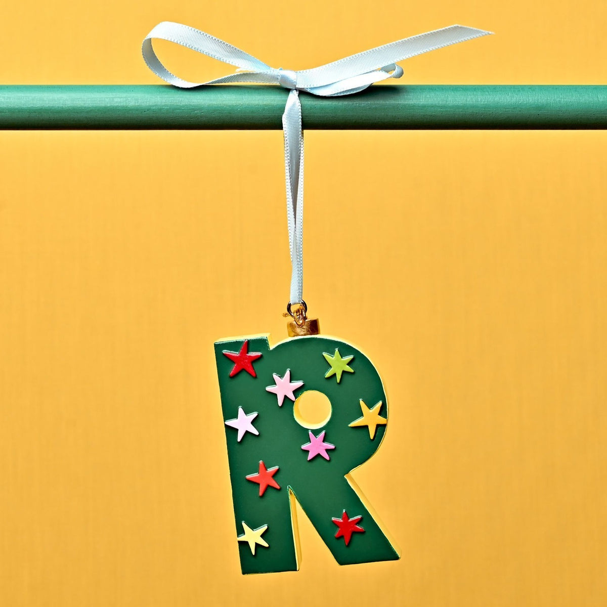 Monogram Letter R Resin Christmas Tree Decoration - Green