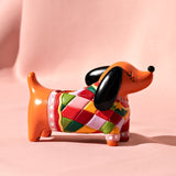 Sausage Dog in Harlequin Jumper Resin Candle Holder - Orange