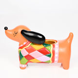 Sausage Dog in Harlequin Jumper Resin Candle Holder - Orange
