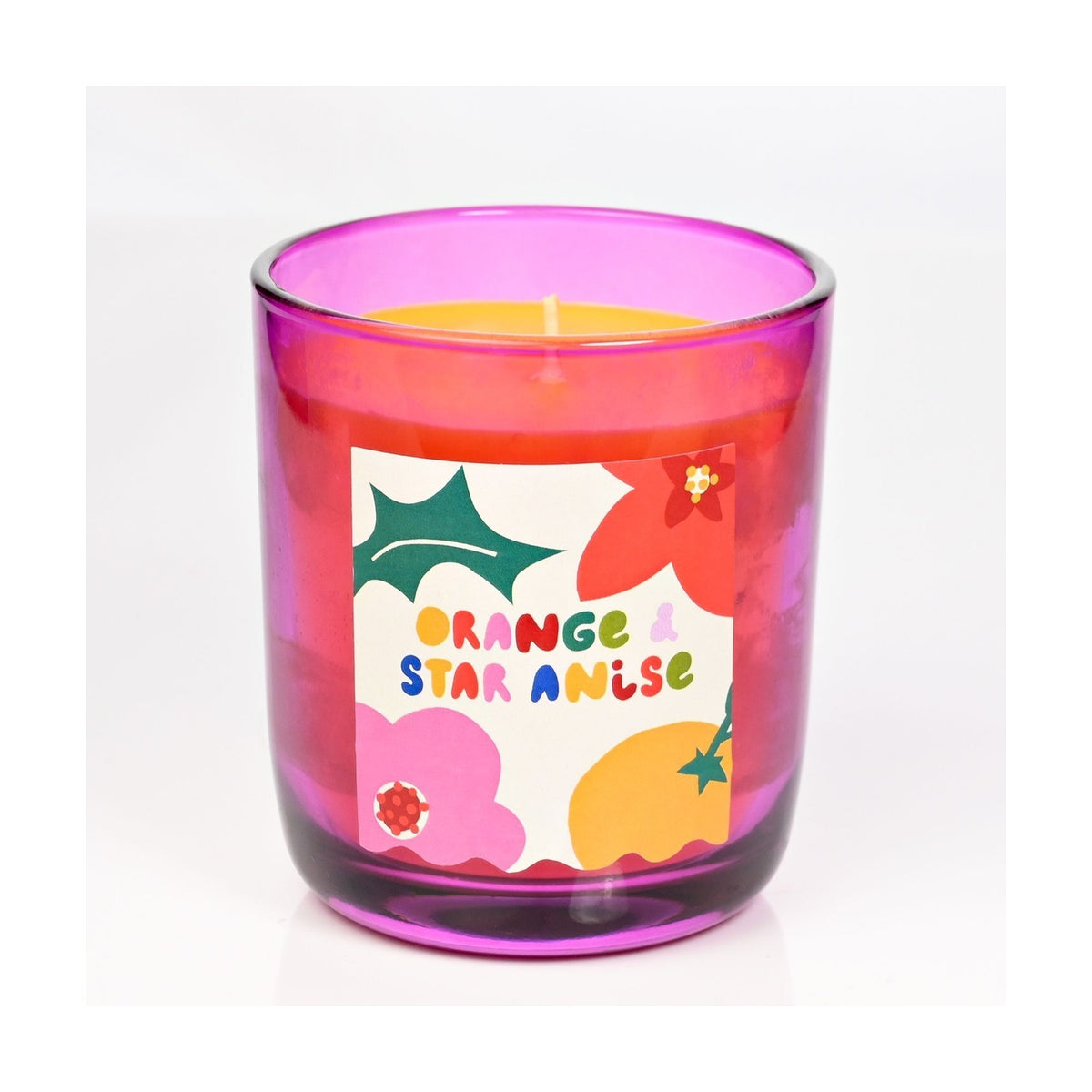 Orange & Star Anise Christmas Glass Scented Candle - Pink