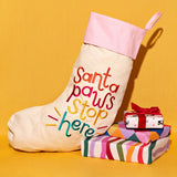 'Santa Paws Stop Here' Cats Christmas Stocking - Cream & Pink