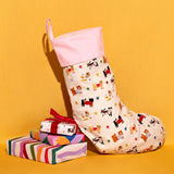 'Santa Paws Stop Here' Cats Christmas Stocking - Cream & Pink