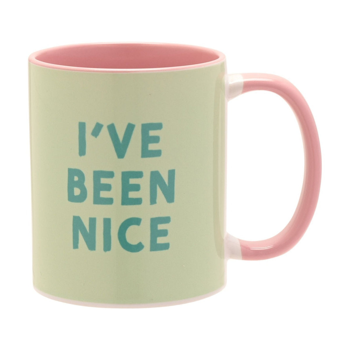 I've Been Nice Handled Stoneware Mug 11oz - Green & Pink