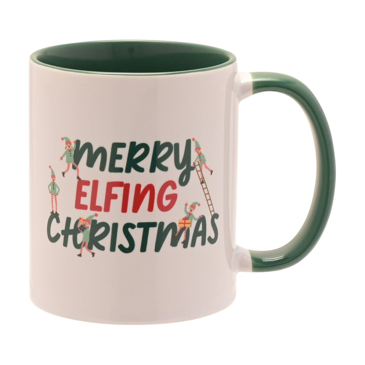 Merry Elfing Christmas Handled Stoneware Mug 11oz - Green