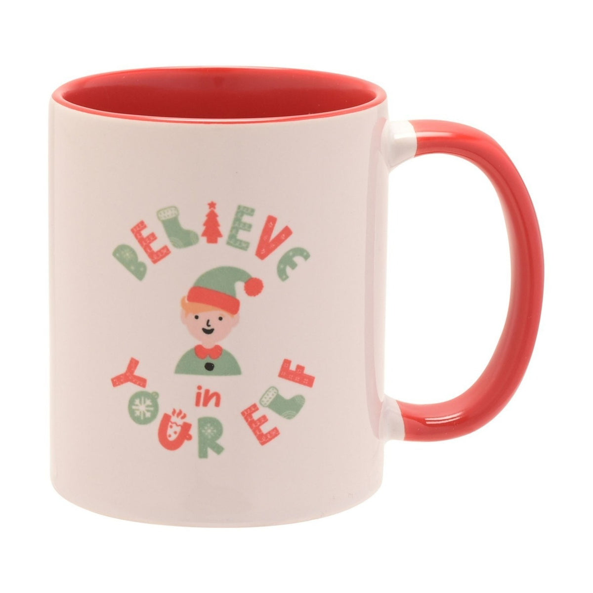 Believe in Your Elf Handled Gloss Stoneware Mug 11oz - Red
