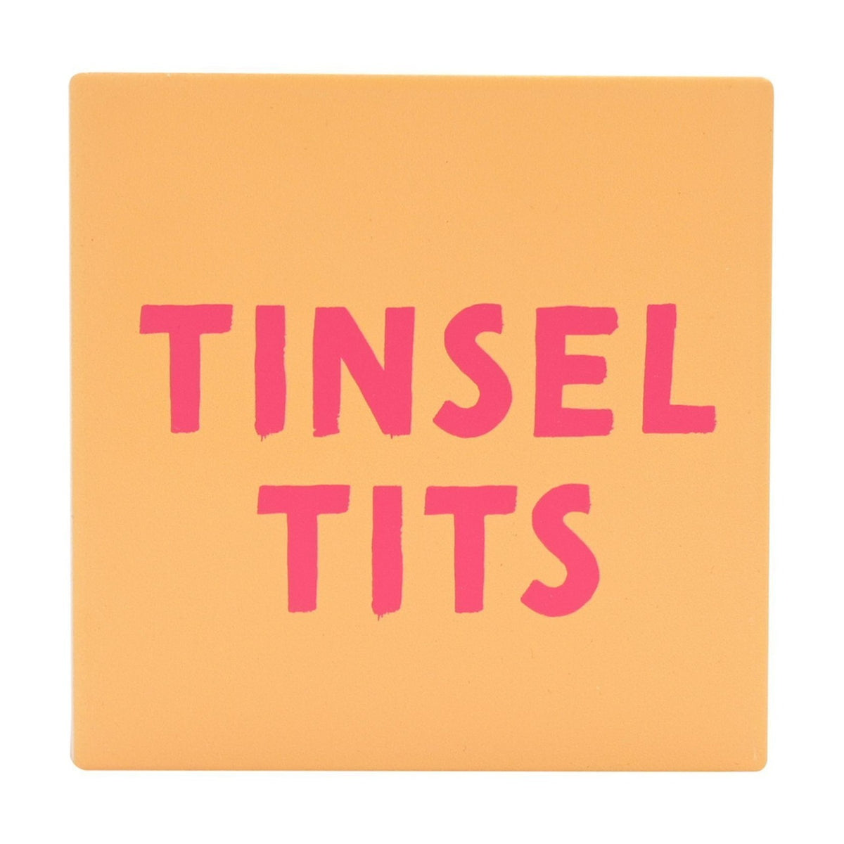 Tinsel Tits Square Matt Ceramic Christmas Coaster - Orange