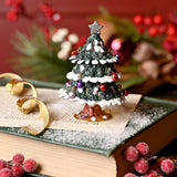 Snowy Christmas Tree Hinged Trinket Box with Bells - Green