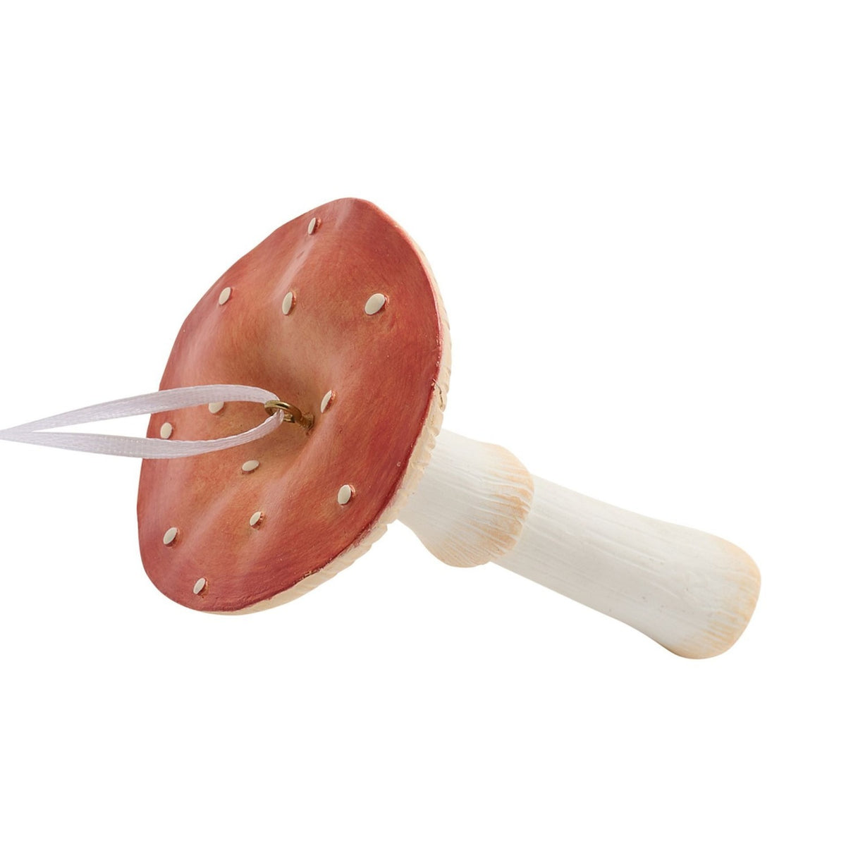 Spotted Mushroom Ornament Resin Figurine with Ribbon - Red