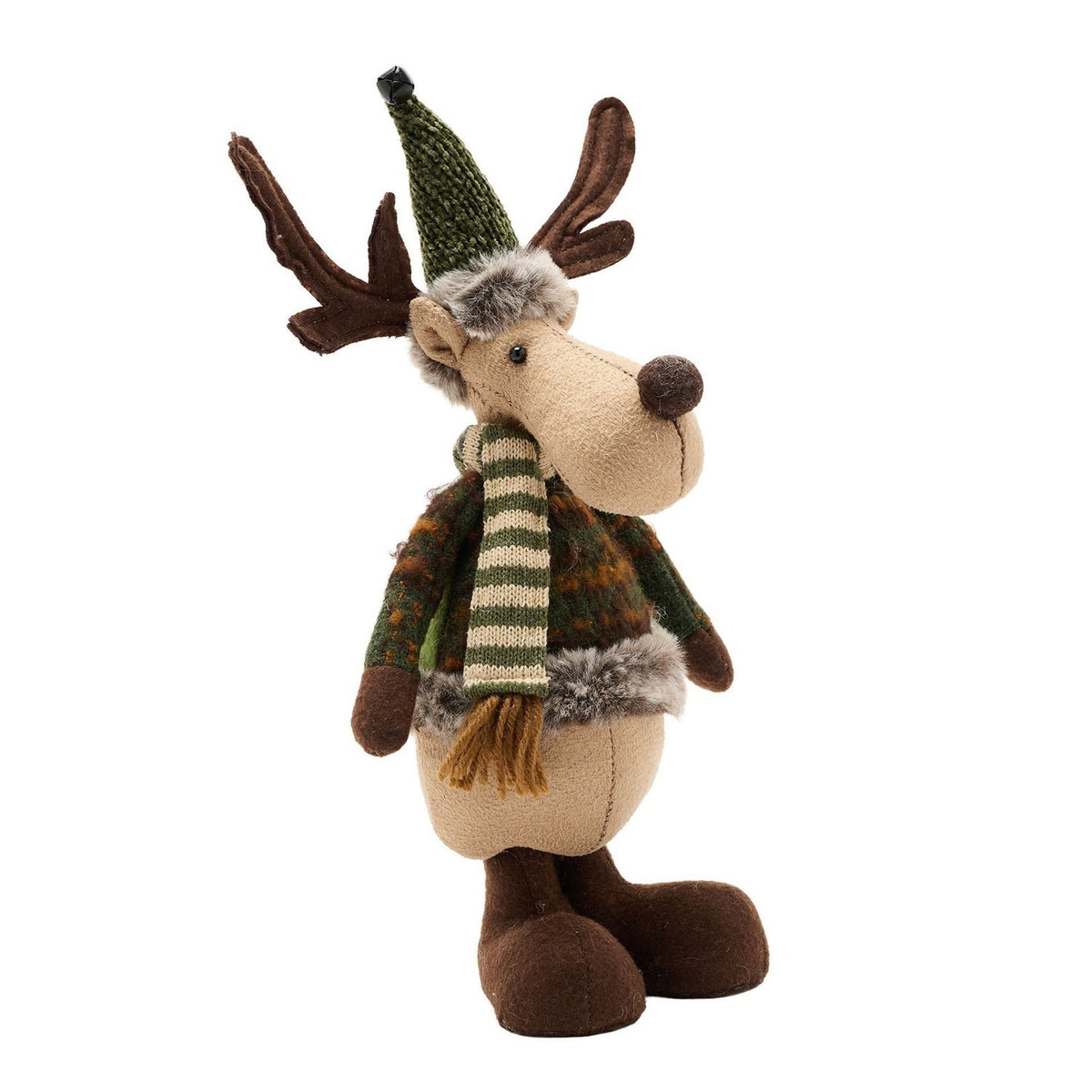 Fabric Standing Moose Decoration with Hat and Scarf - Brown