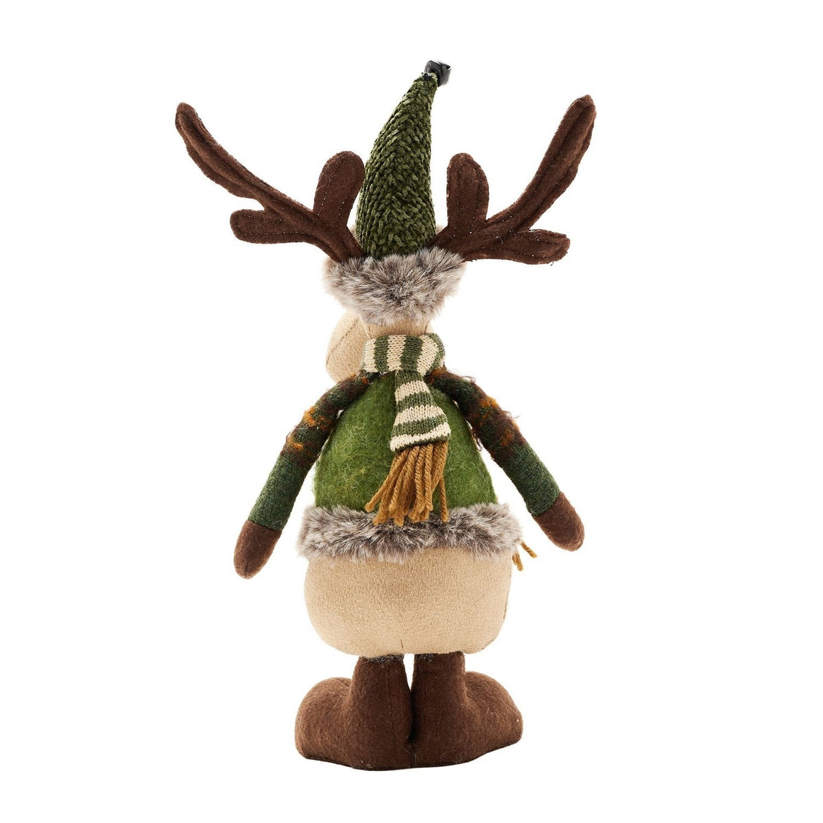 Fabric Standing Moose Decoration with Hat and Scarf - Brown