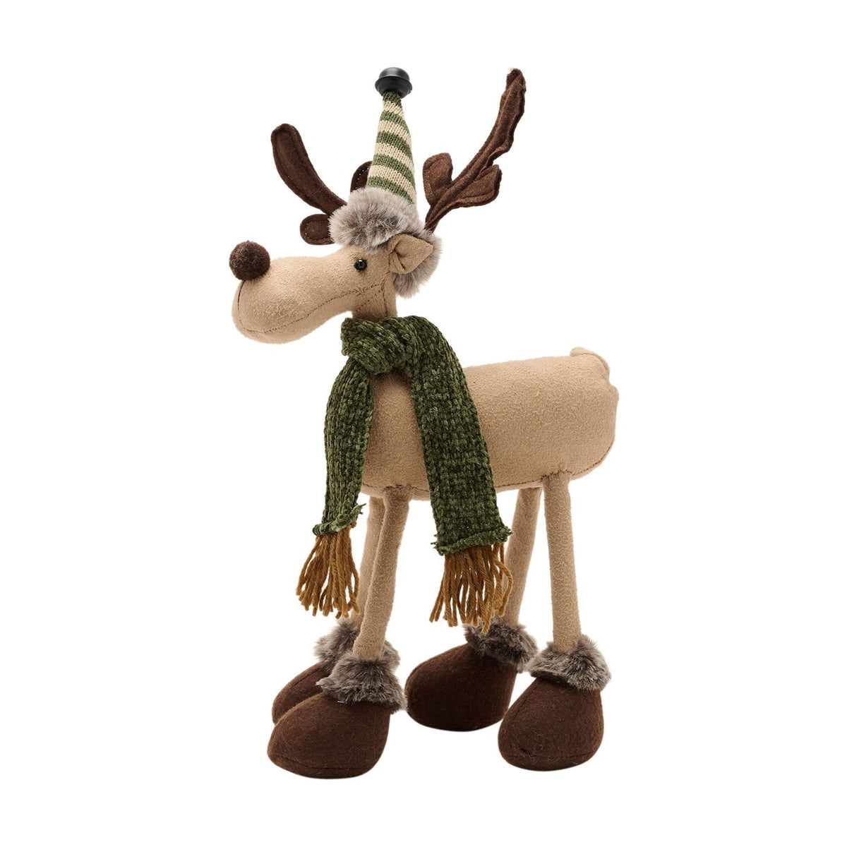 Fabric Four Legged Moose Figurine with Knitted Scarf - Brown
