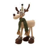 Fabric Four Legged Moose Figurine with Knitted Scarf - Brown