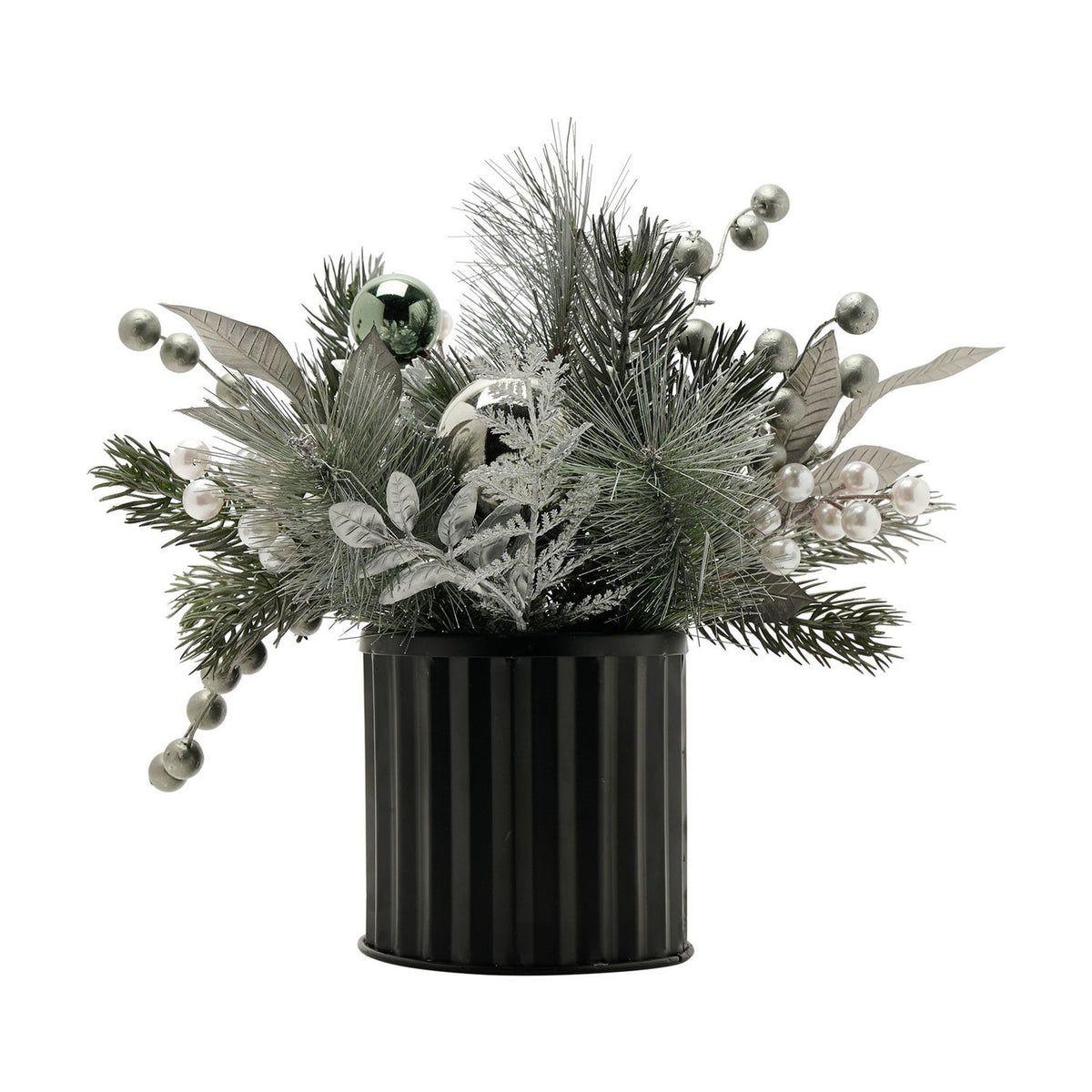 Bellivane Pine and Bauble Faux Plant 30.5cm - Green & Black