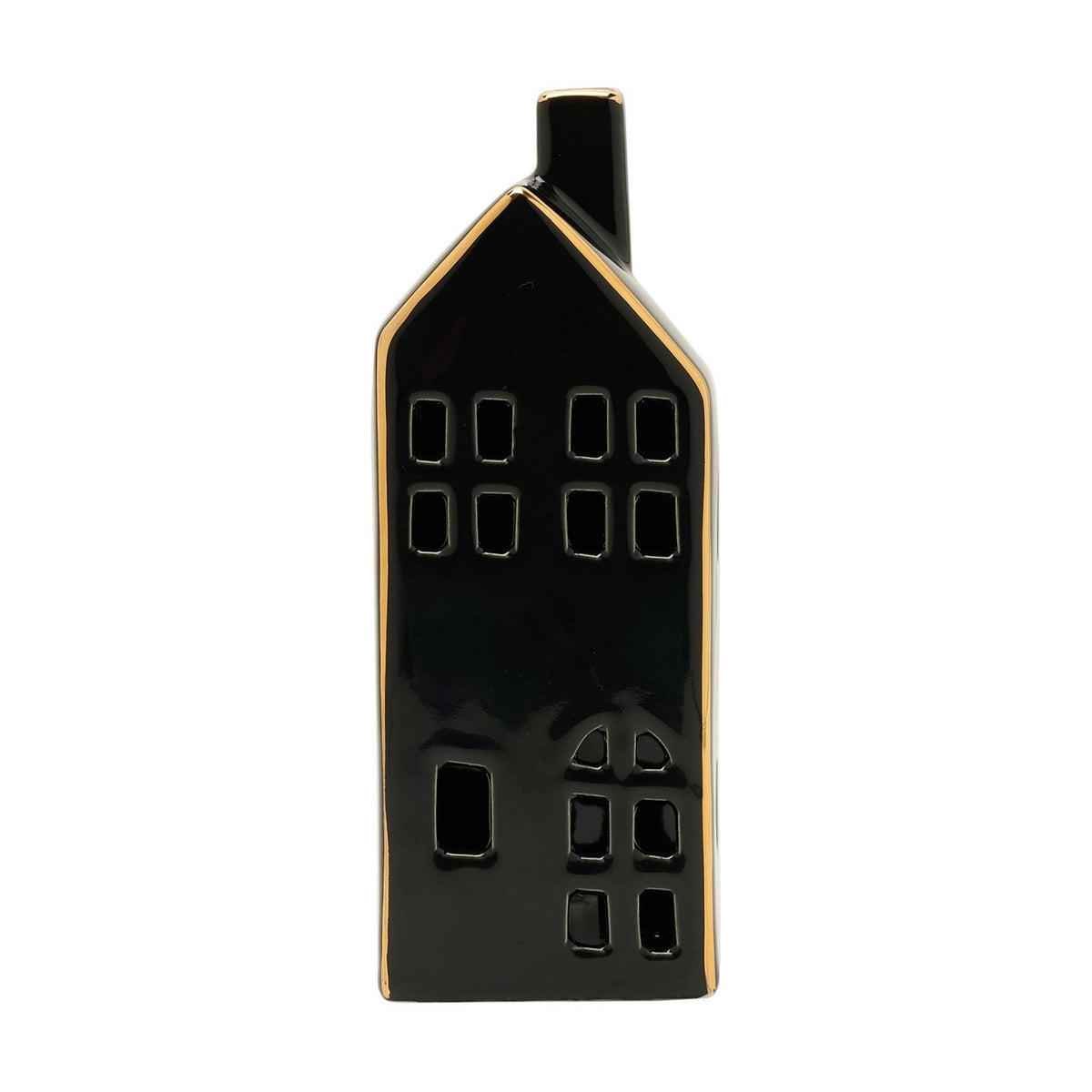 Tall LED House Ceramic Light-Up Decoration 20cm - Black