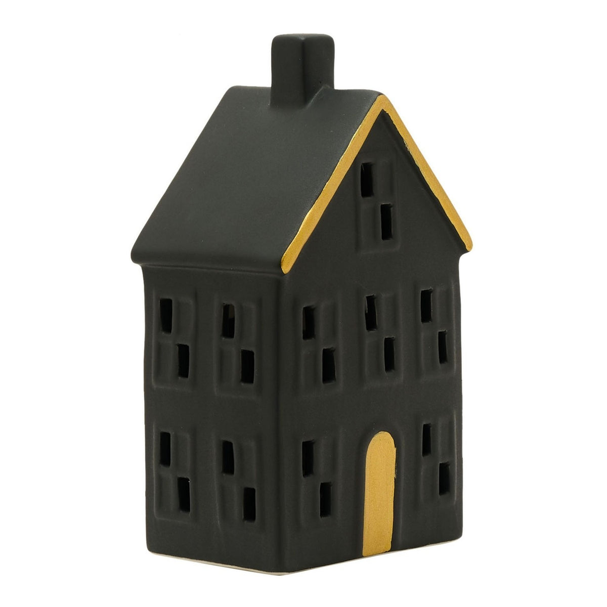 LED House Light-Up Decoration with Gold Trim Door - Black