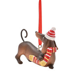 Dachshund in Hat Hanging Tree Ornament Resin Figurine - Brown