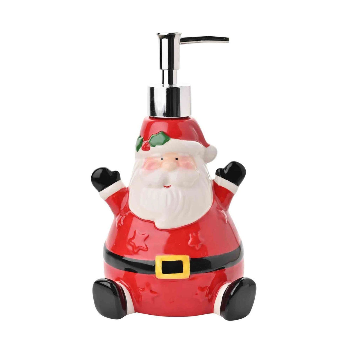 Sitting Santa Glazed Ceramic Soap Dispenser 300ml - Red