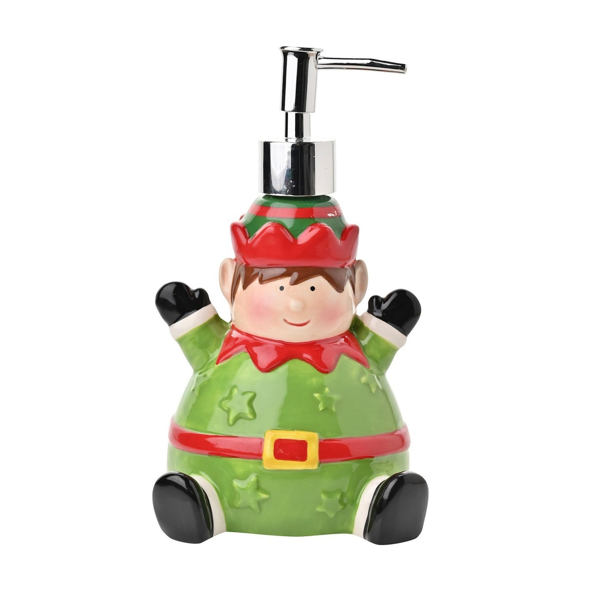 Sitting Elf Ceramic Soap Dispenser with Silver Pump - Green