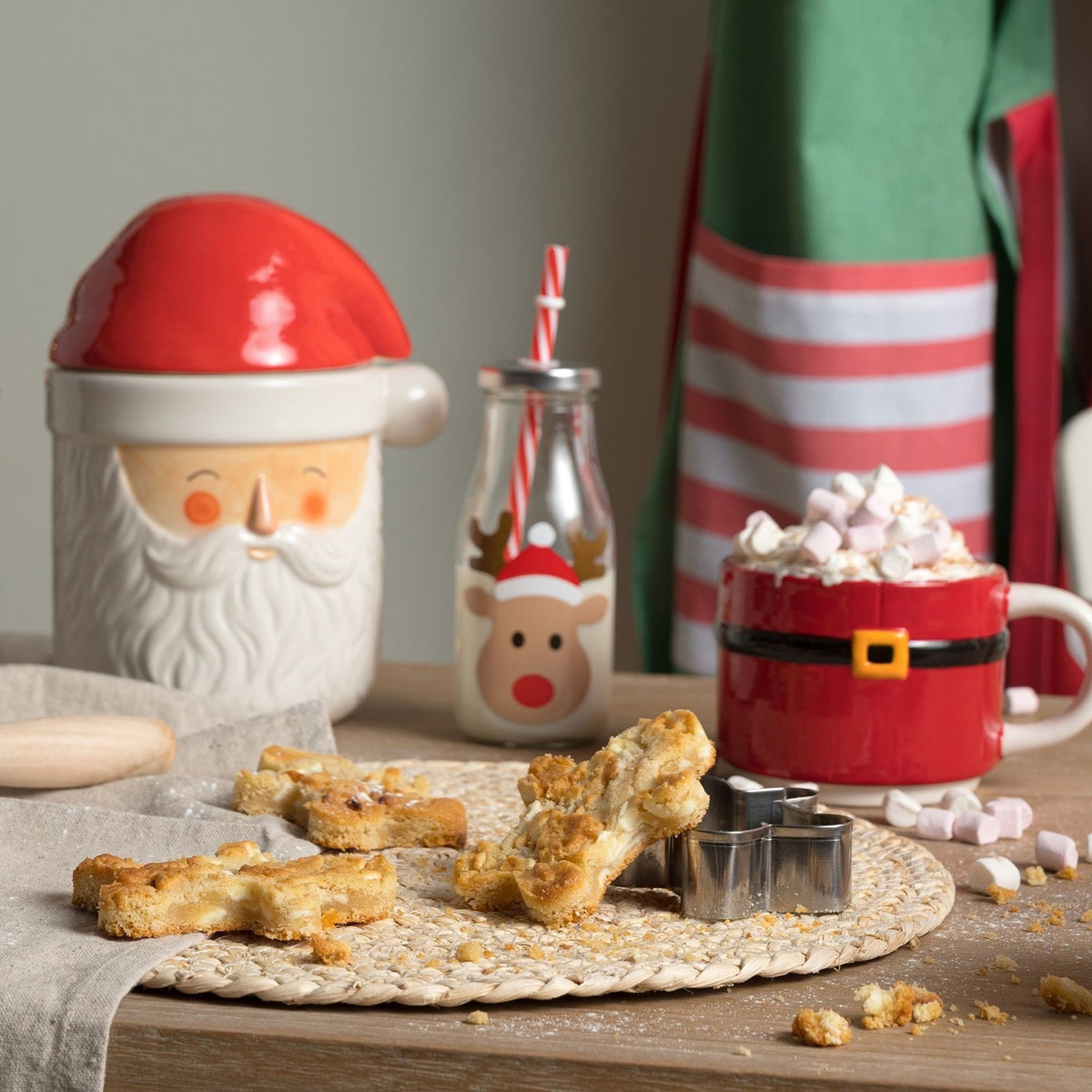 Large Santa Face Earthenware Biscuit Barrel - White & Red