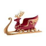 Deer & Sleigh Resin Wine Bottle Holder with Gold Trim - Red