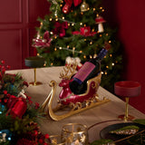 Deer & Sleigh Resin Wine Bottle Holder with Gold Trim - Red