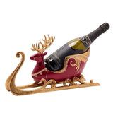 Deer & Sleigh Resin Wine Bottle Holder with Gold Trim - Red