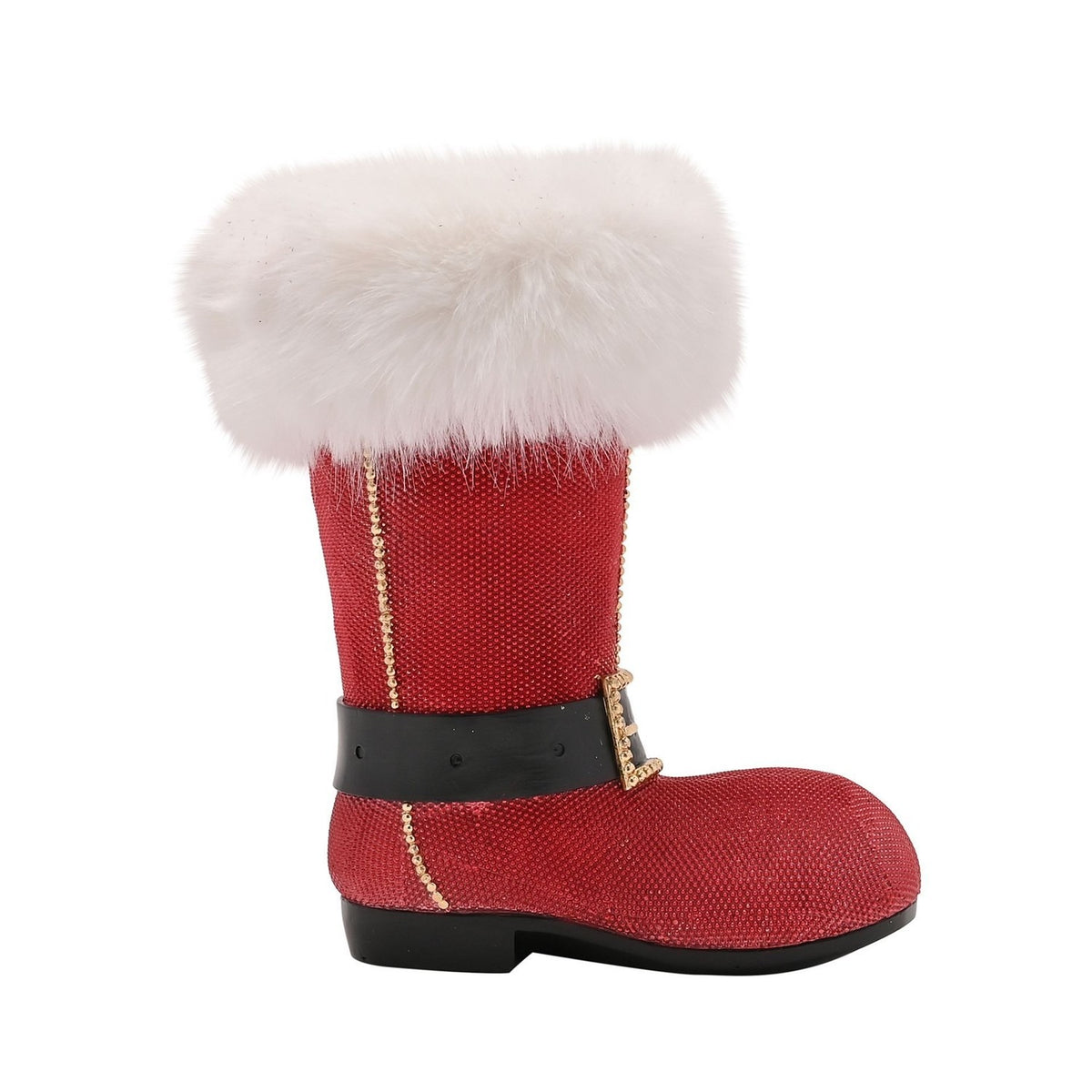 Fur Boot Resin Wine Bottle Holder with Gold Buckle - Red