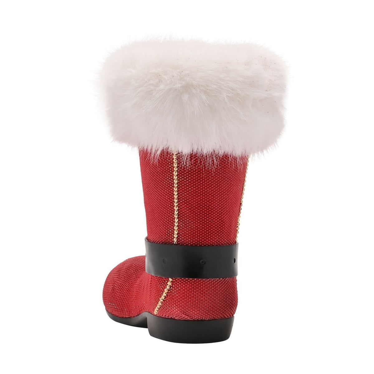 Fur Boot Resin Wine Bottle Holder with Gold Buckle - Red