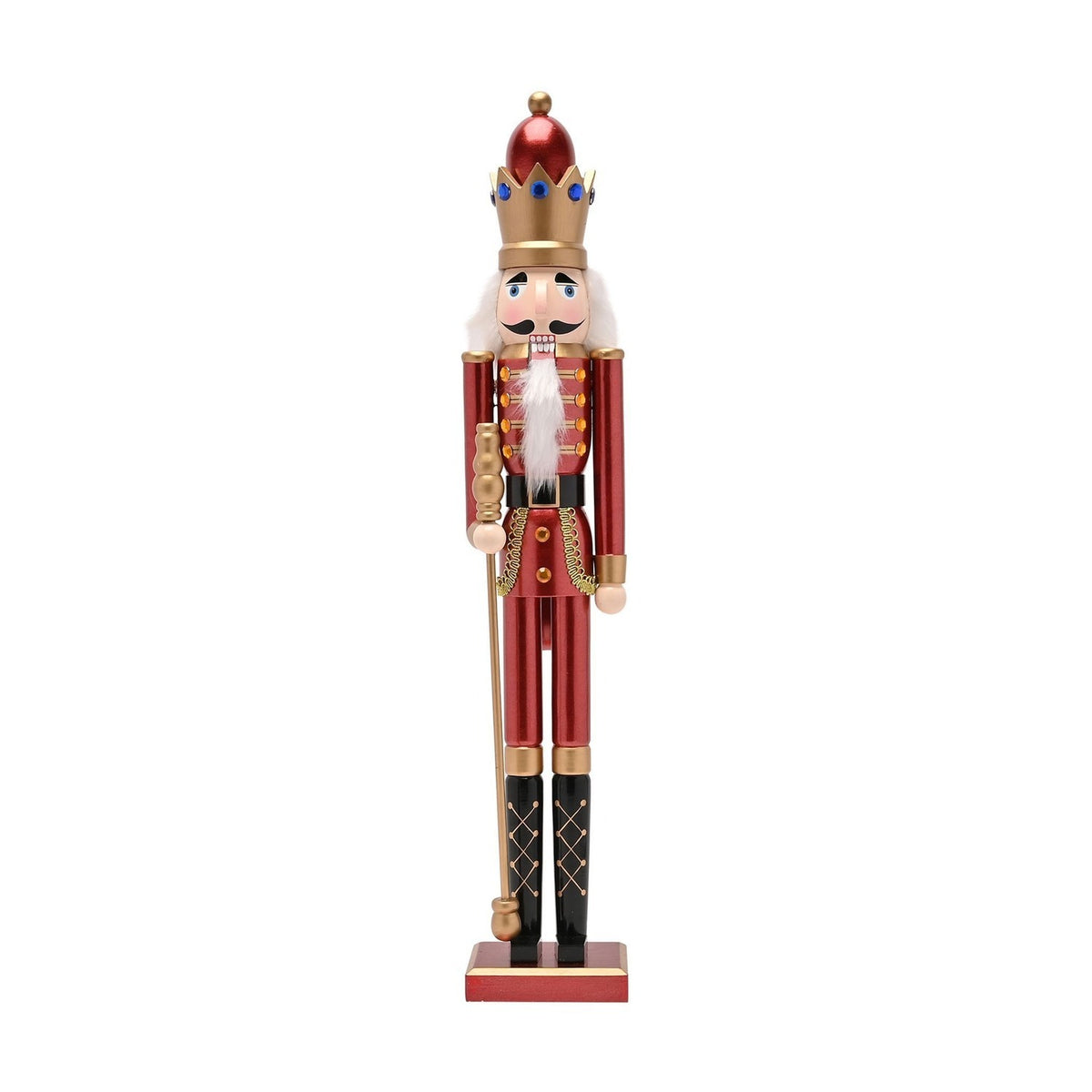 Crowned Wooden Nutcracker Figurine with Sceptre 60cm - Red