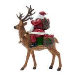 Father Christmas on Reindeer Resin Figurine with Bells - Red