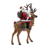 Father Christmas on Reindeer Resin Figurine with Bells - Red