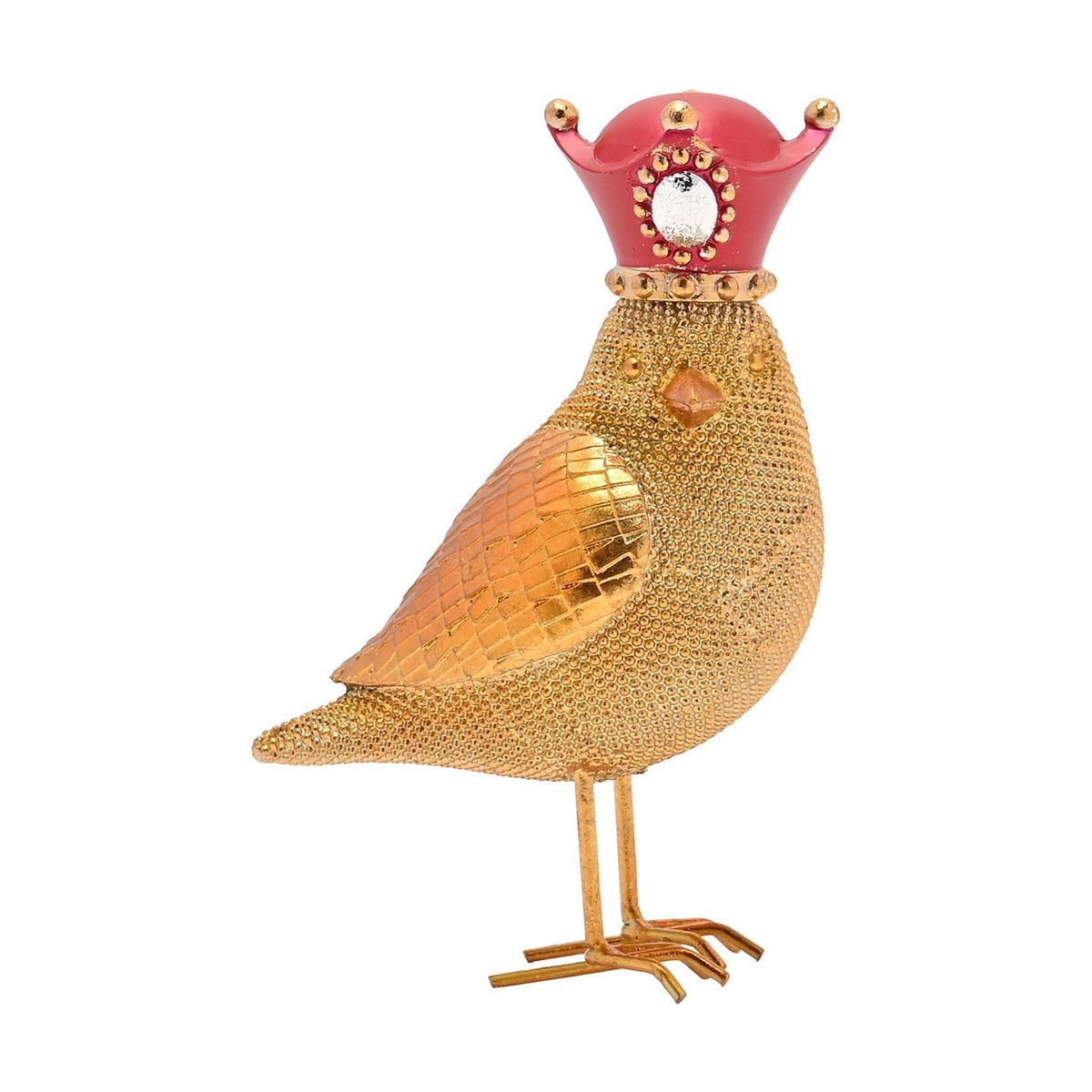 Standing Bird Christmas Decoration with Crown - Gold & Red