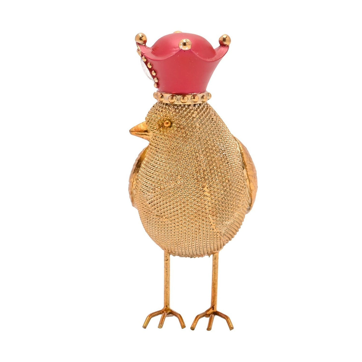 Standing Bird Christmas Decoration with Crown - Gold & Red