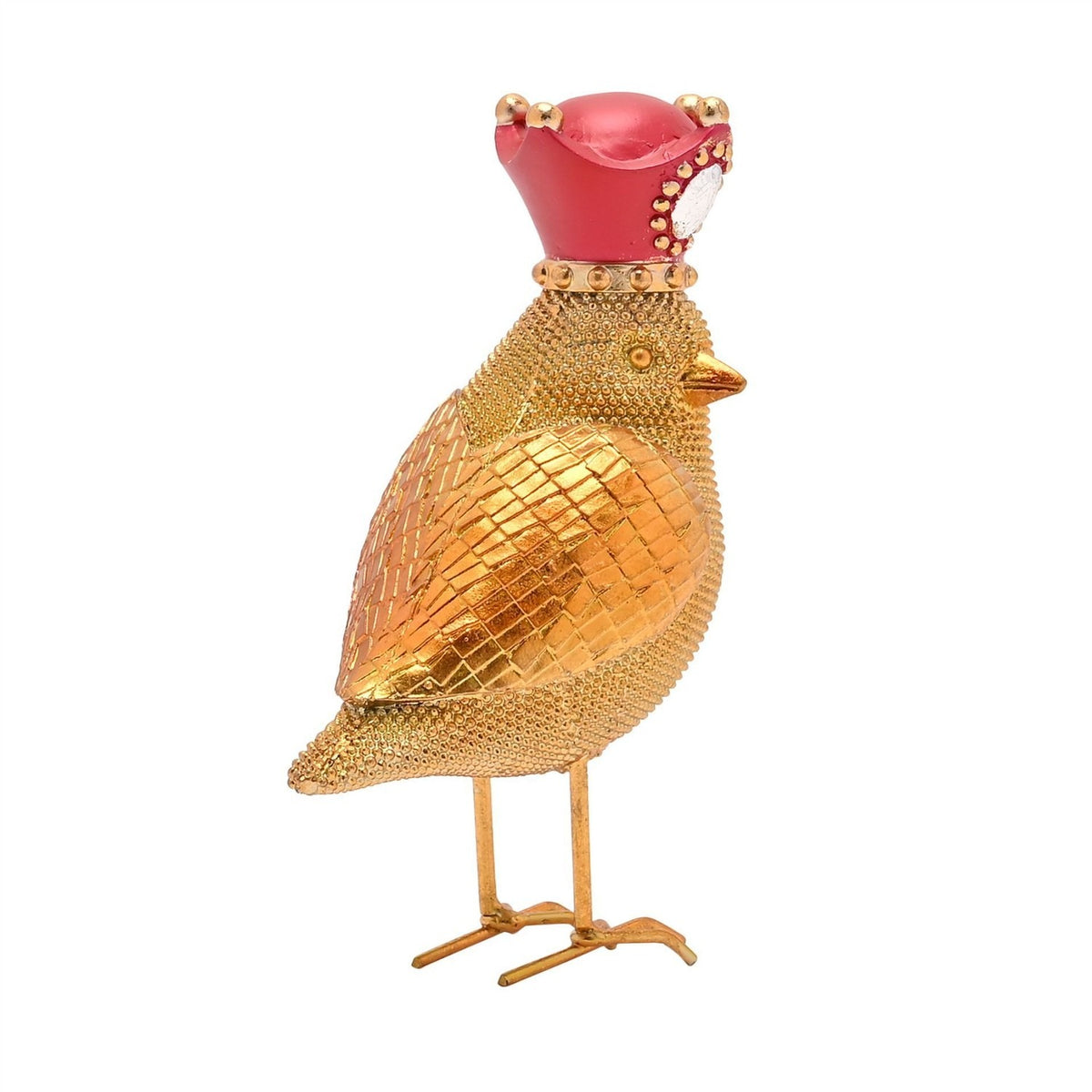 Standing Bird Christmas Decoration with Crown - Gold & Red
