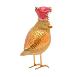 Standing Bird Christmas Decoration with Crown - Gold & Red