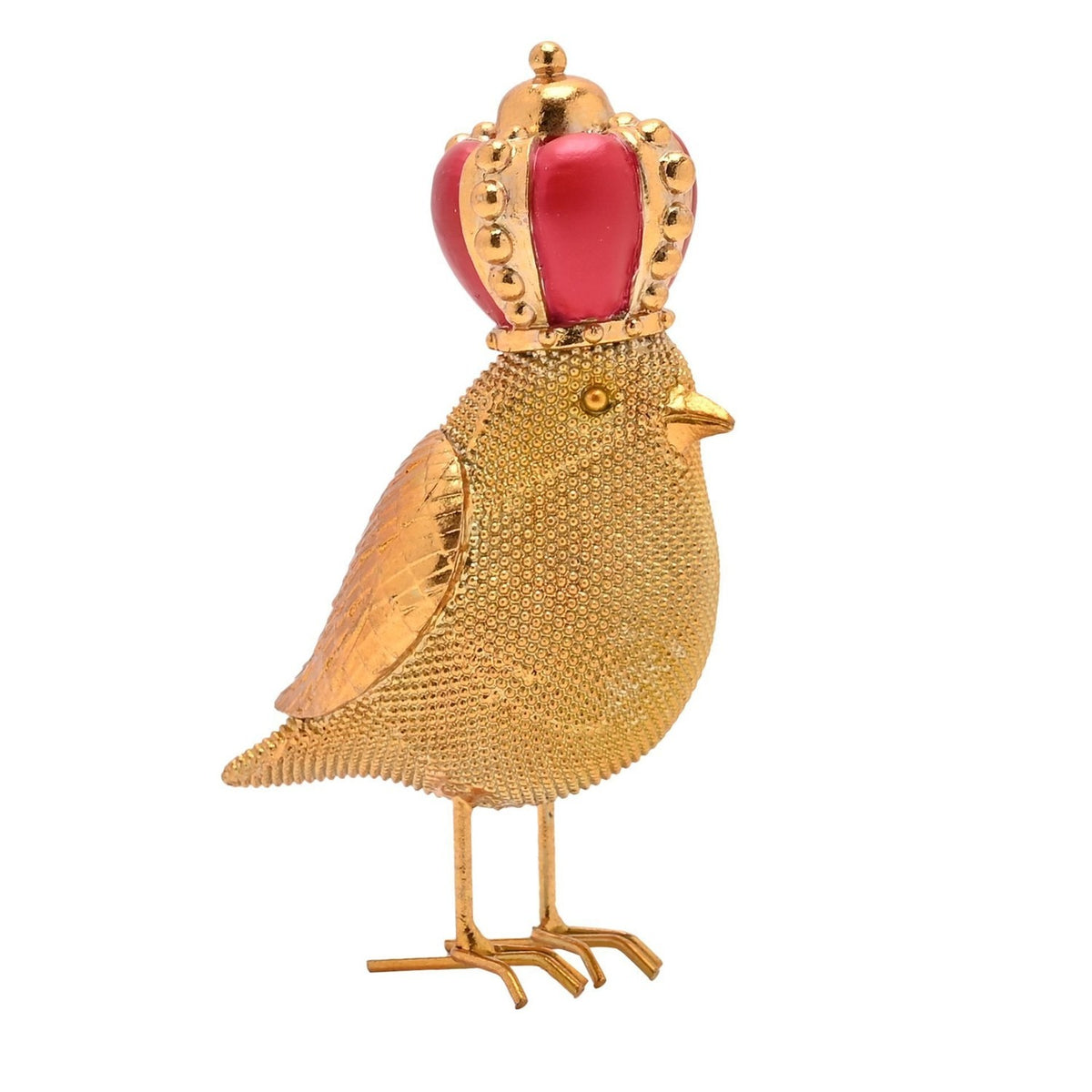 Resin Bird Christmas Decoration with Round Red Crown - Gold